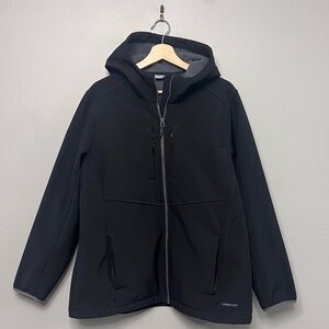 Lands’ End Softshell Black Hooded Jacket Full Zip Fleece Lined XL Gorpcore